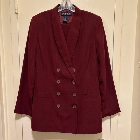 J. G. Hook W Size 10 Maroon Long Sleeve Shawl Collar Double Breasted Pantsuit - Picture 10 of 12